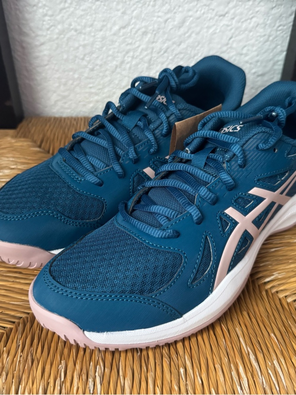 ASICS Women’s Upcourt 6 Teal and Light Pink Volleyball Shoes